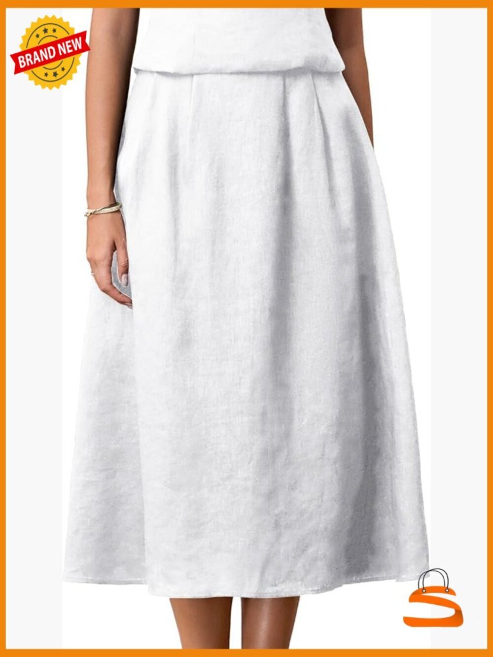 Linen Midi Long Skirt High Waist A-Line Flowy Maxi Skirts Casual Boho Beach